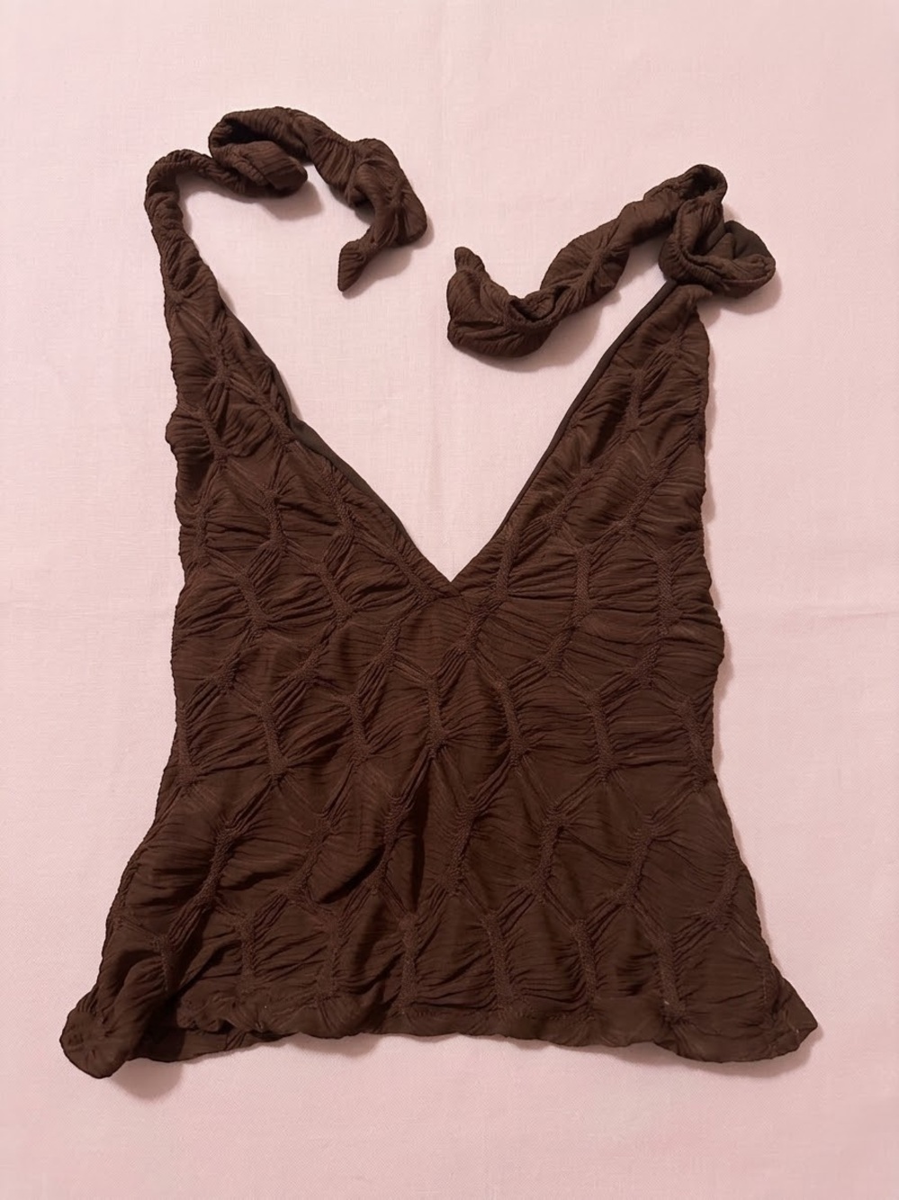 See You Monday Brown Textured Tie-Shoulder V-Neck Camisole